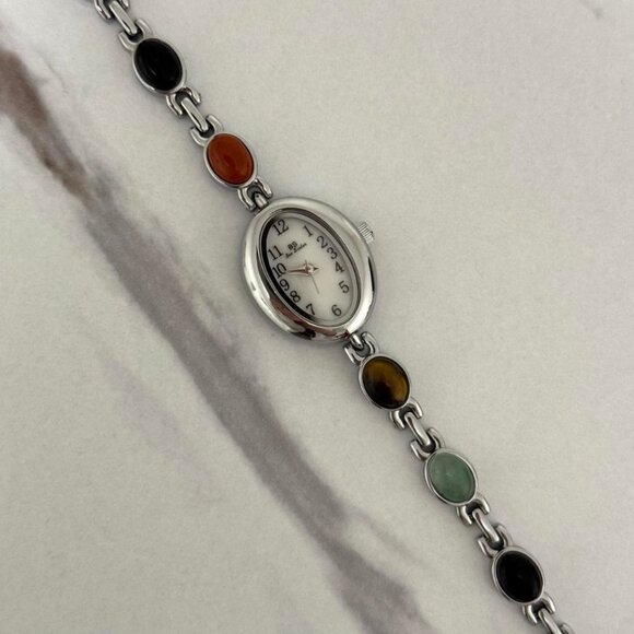 Sku0455 cute silver mini watch bracelet with multicoloured natural stone inserts - Picture 5 of 6